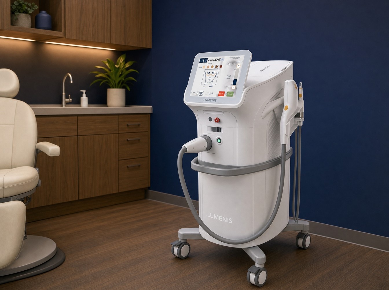 The Lumenis OptiLIGHT IPL system in the exam room, used for in-office dry eye treatment