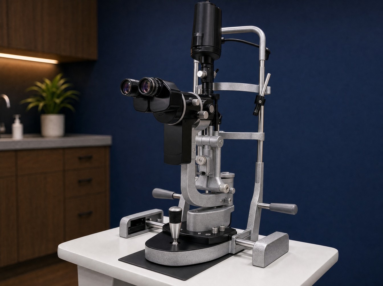 A slit lamp biomicroscope in the exam room, used to evaluate candidacy for LASIK